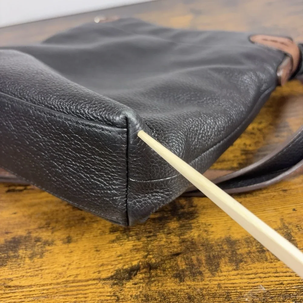 Brighton Selena Organizer Crossbody Bag Black Brown Leather Adjustable Zip Top
